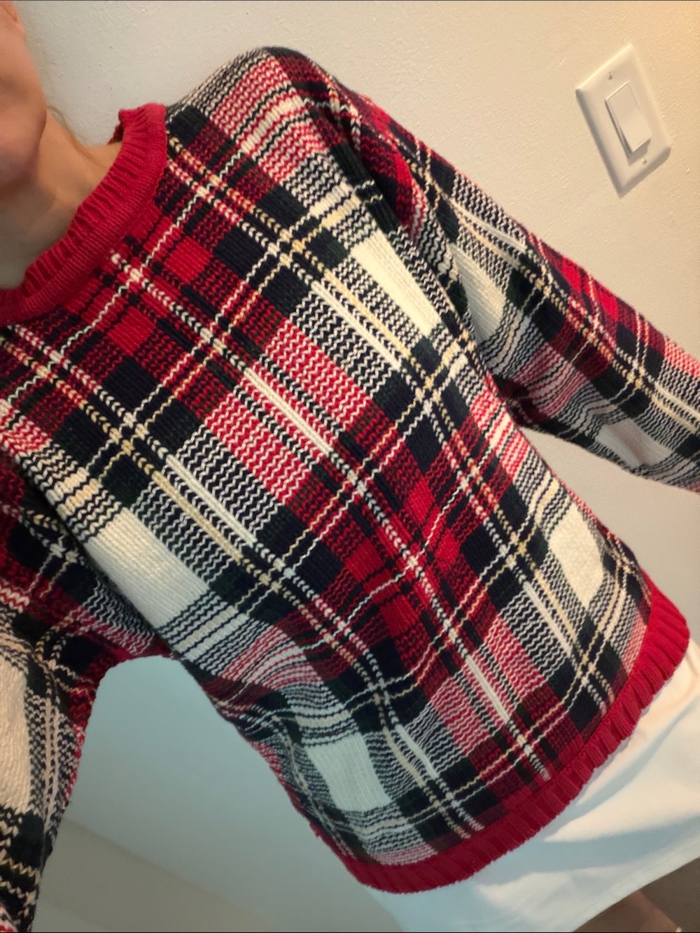 Vintage Northern Reflections red navy green plaid cotton sweater medium m